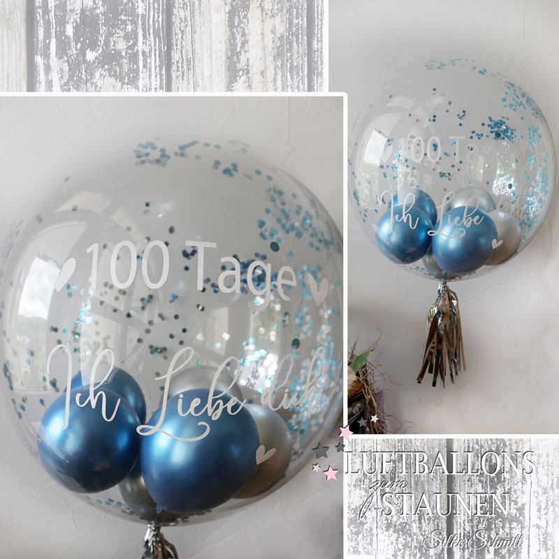 Heliumgefüllter Geschenkballon in Konfetti-Bubble-Ausführung mit Tassel. Inklusive individueller Beschriftung. Der Durchmesser des Bubble beträgt ca. 45 cm. Ohne Gewicht - die Ballons sind im Karton fixiert. In verschiedenen Ausführungen erhältlich.