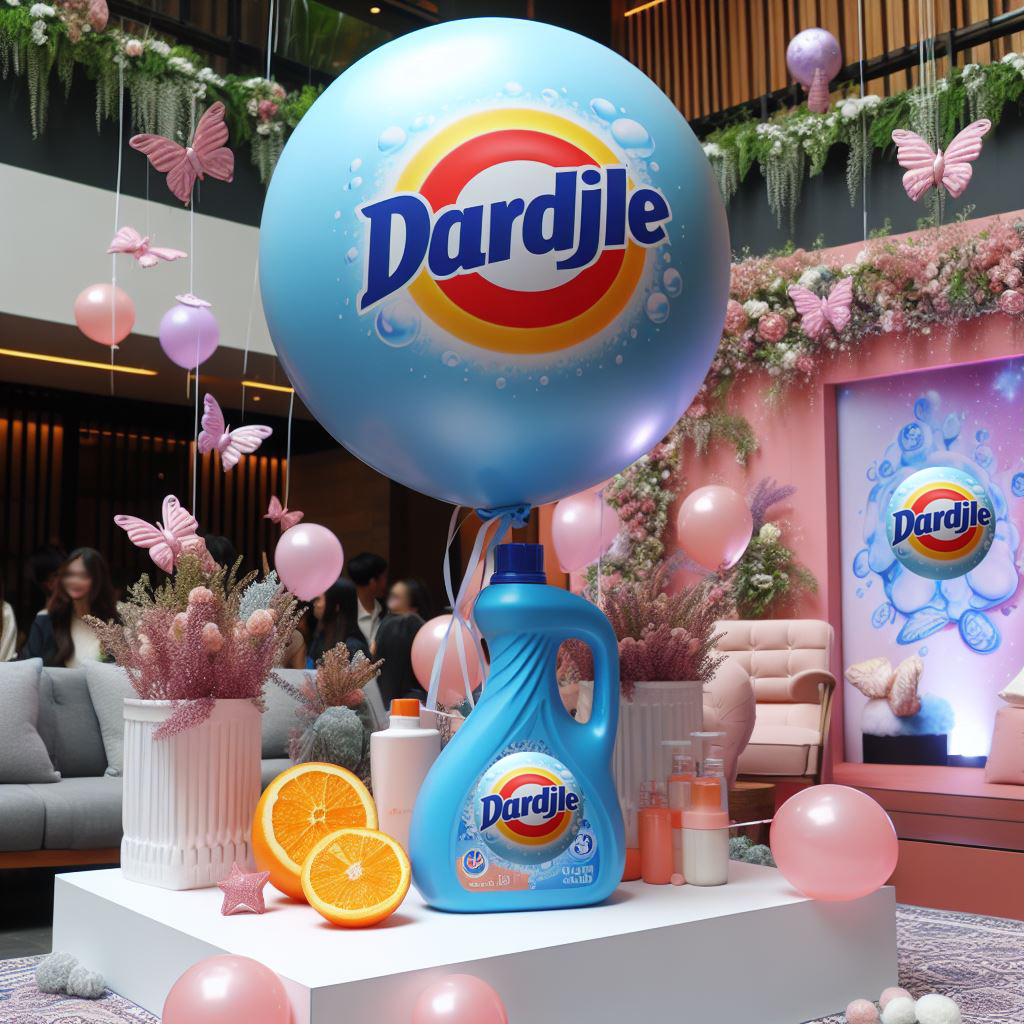 Logoballon als Teil der Ballondekoration für die Produkteinführung eines Waschmittels, angeboten vom Ballon-Deko-Service.