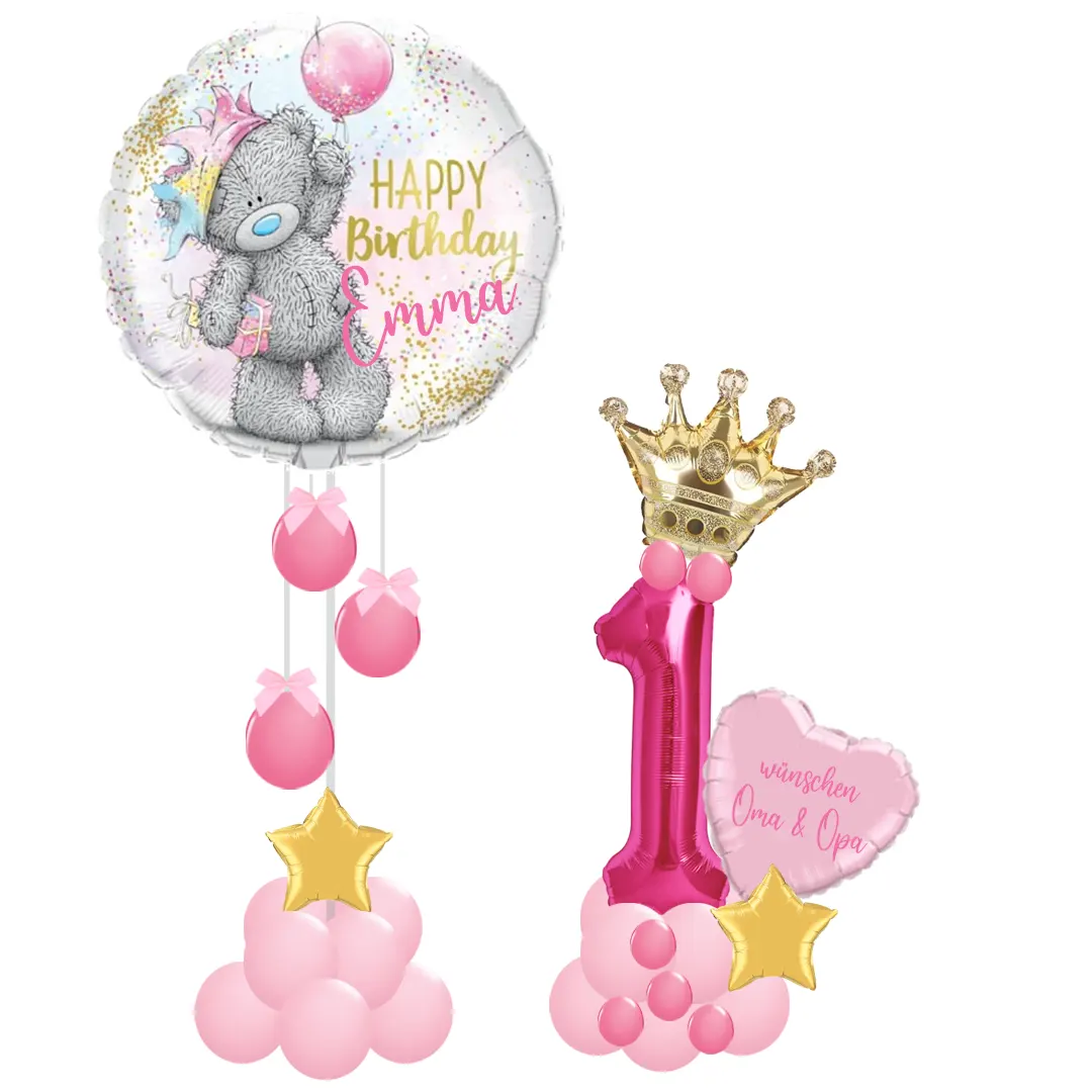 Zuckersüßes Ballon-Arrangement mit Tiny Tatty für den Geburtstag kleiner Prinzessinnen