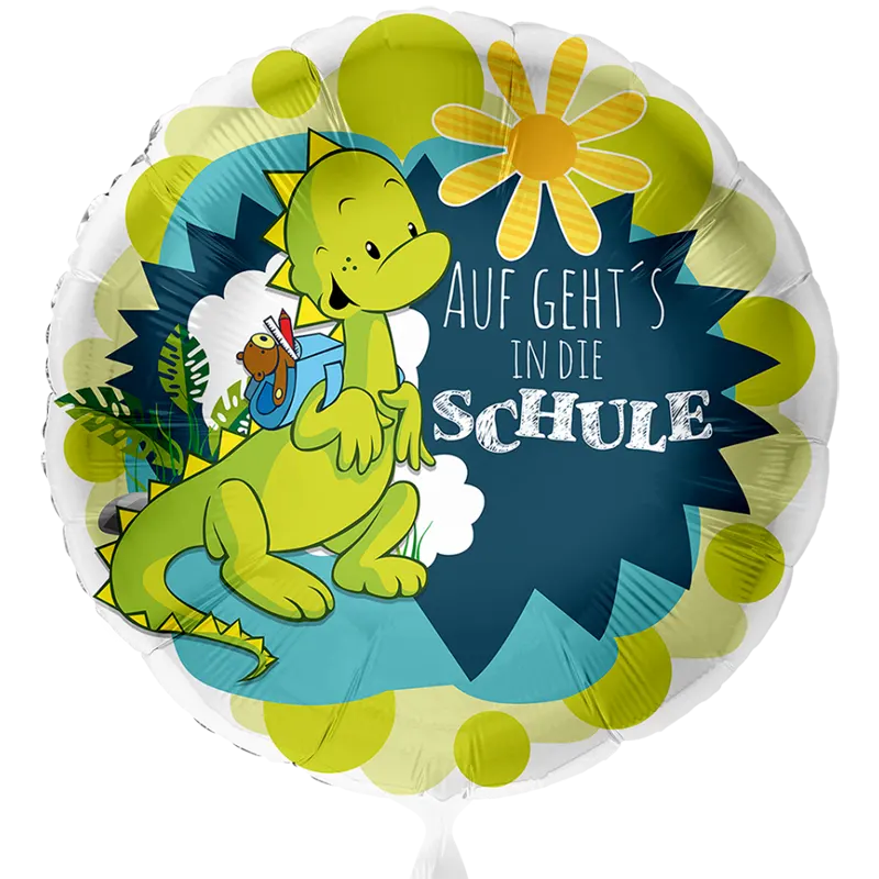 Folienballon zum Schulanfang mit der Aufschrift "Auf geht’s in die Schule", ideal als Geschenk oder Dekoration für den ersten Schultag.